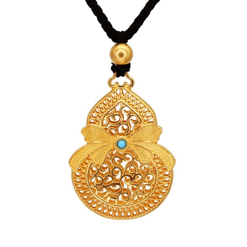 [Ready Stock]Fashion Gold Plated Bow Calabash Pendent Necklace