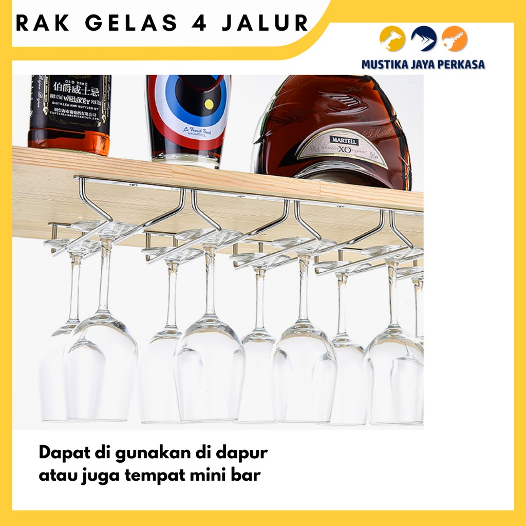 Rak Gelas Wine Gantung 4 Jalur Tempat Gelas Mini Bar Mewah