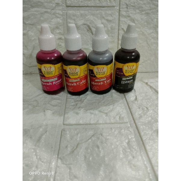 

Pewarna kupu kupu merah tua,merah cabe,merah rose,hitam 30 ml