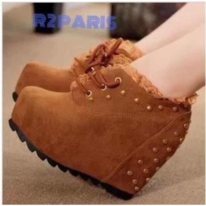 starr seller boot wedges wanita renda tali tan hitam 02