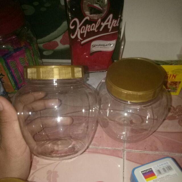 Wadah Toples Jar Botol Plastik Kue Kering Lebaran Bulat Apel 300ml