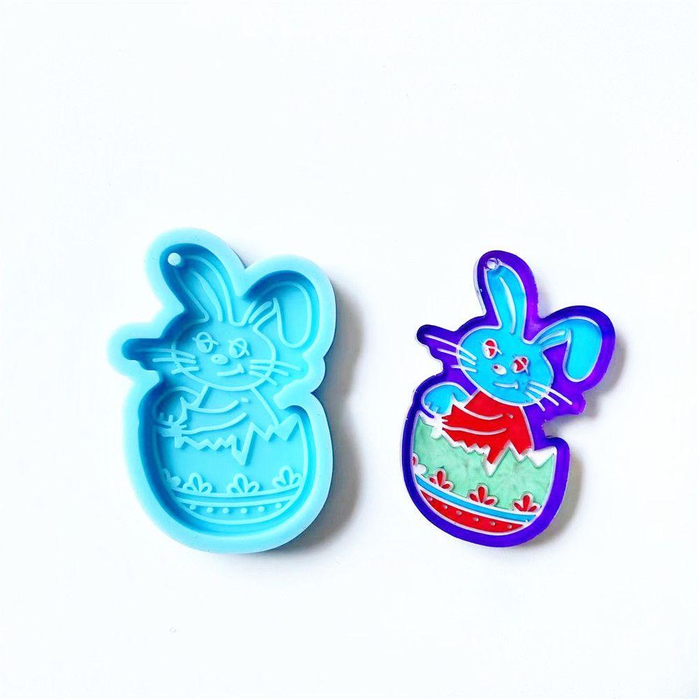 Preva Telur Paskah Cetakan Liontin Happy Easter Hanging Tag Cetakan Silikon Liontin Kelinci Alat Kue Cetakan Kelinci Paskah