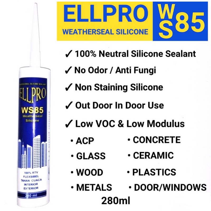 Lem Kaca/Lem Silikon/Lem ACP Netral ELLPRO WS Weatherseal Silicone Sealant