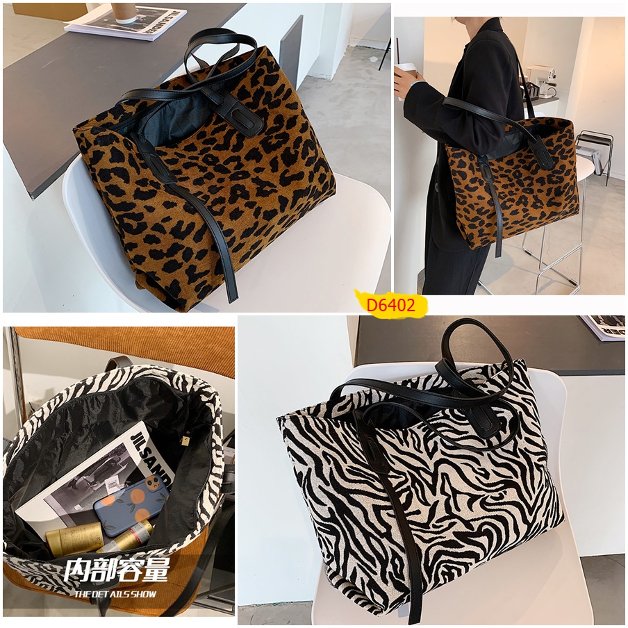 MSGT D6402 K9933 GD4 tas tote wanita import bahan canvas realpict totebag besar motif kulit harimau 