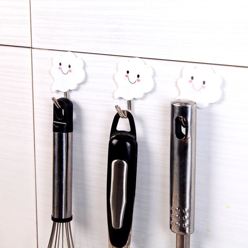 3Pcs/set Home Creative Cartoon Smiling Cloud Shape Self Adhesive Wall Hanging Storage Hooks