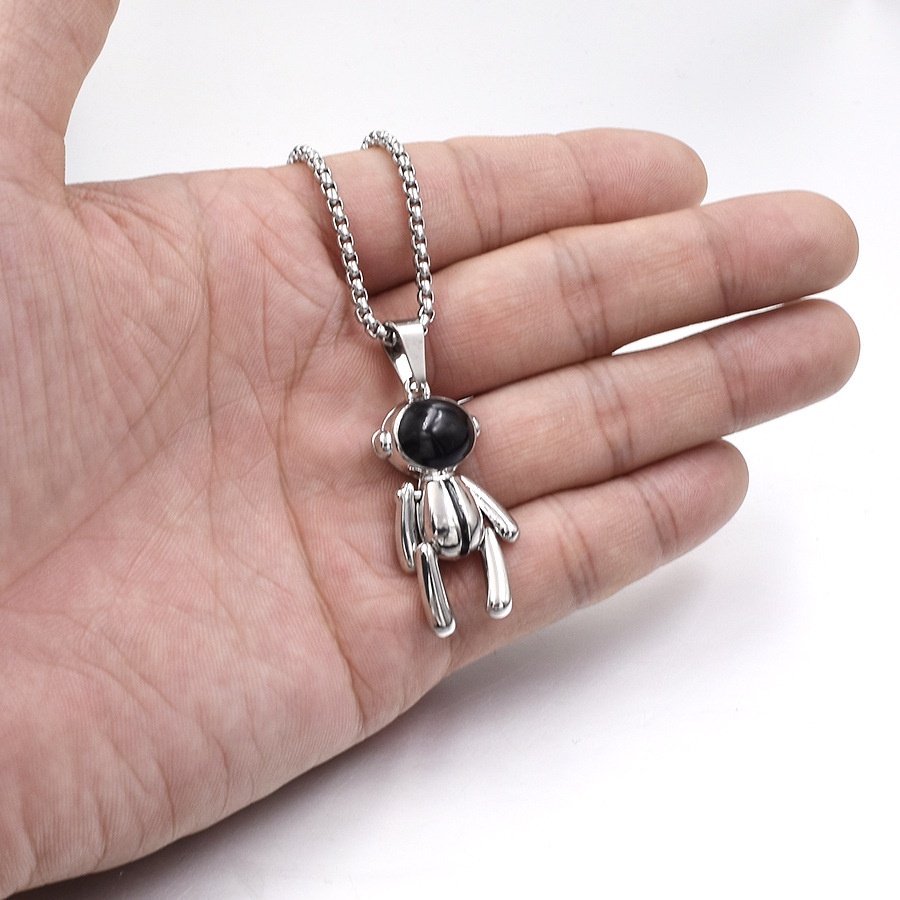 Kalung Rantai Liontin Robot Beruang Gaya Punk Untuk Pria