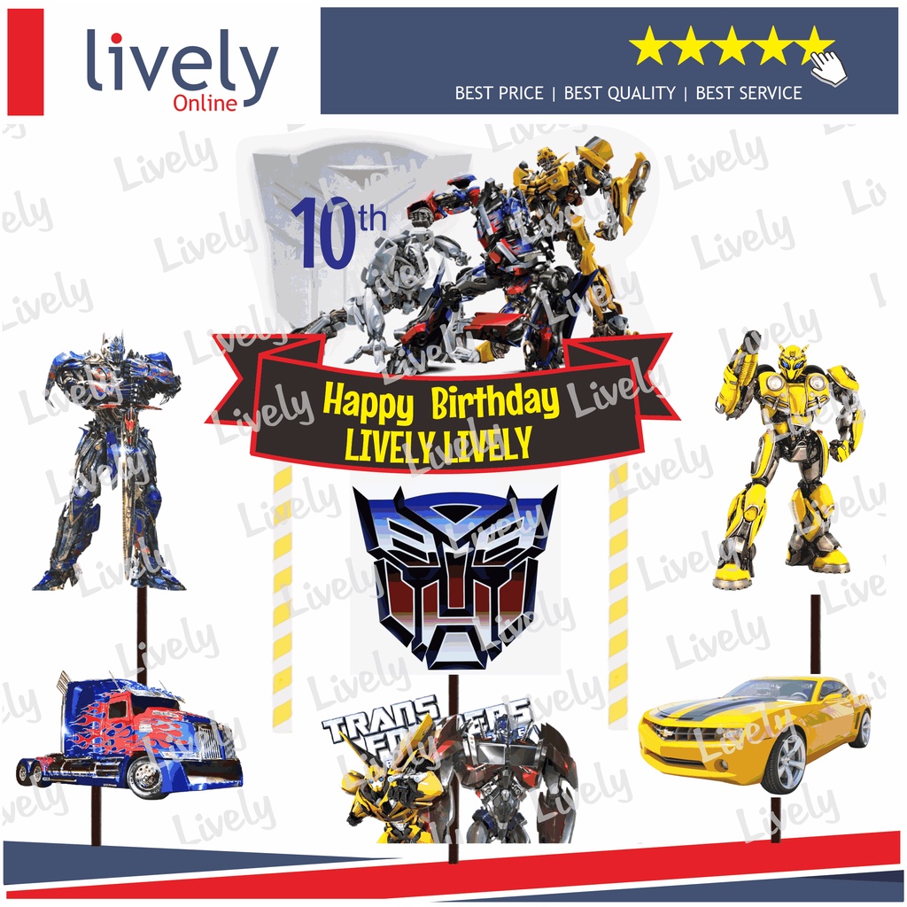 CUSTOM NAMA CAKE TOPPER TRANSFORMER HIASAN KUE ULANG TAHUN HAPPY BIRTHDAY