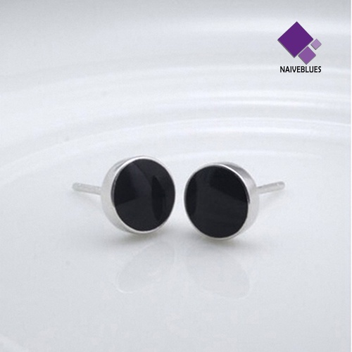 Naiveblue Anting Tusuk Sterling Silver 925 Warna Hitam Untuk Pria / Wanita