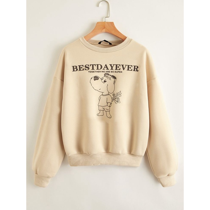 SWEATER WANITA CASUAL BEST DAY EVER FLEECE TEBAL HALUS PREMIUM TERBARU,