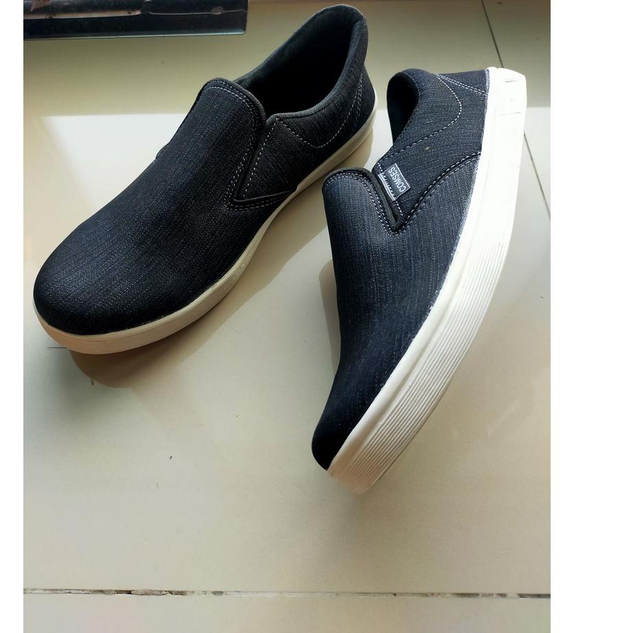 (ATC) Sepatu Slop Pria Bahan Levis Murah Ringan Buat Nyantai Original