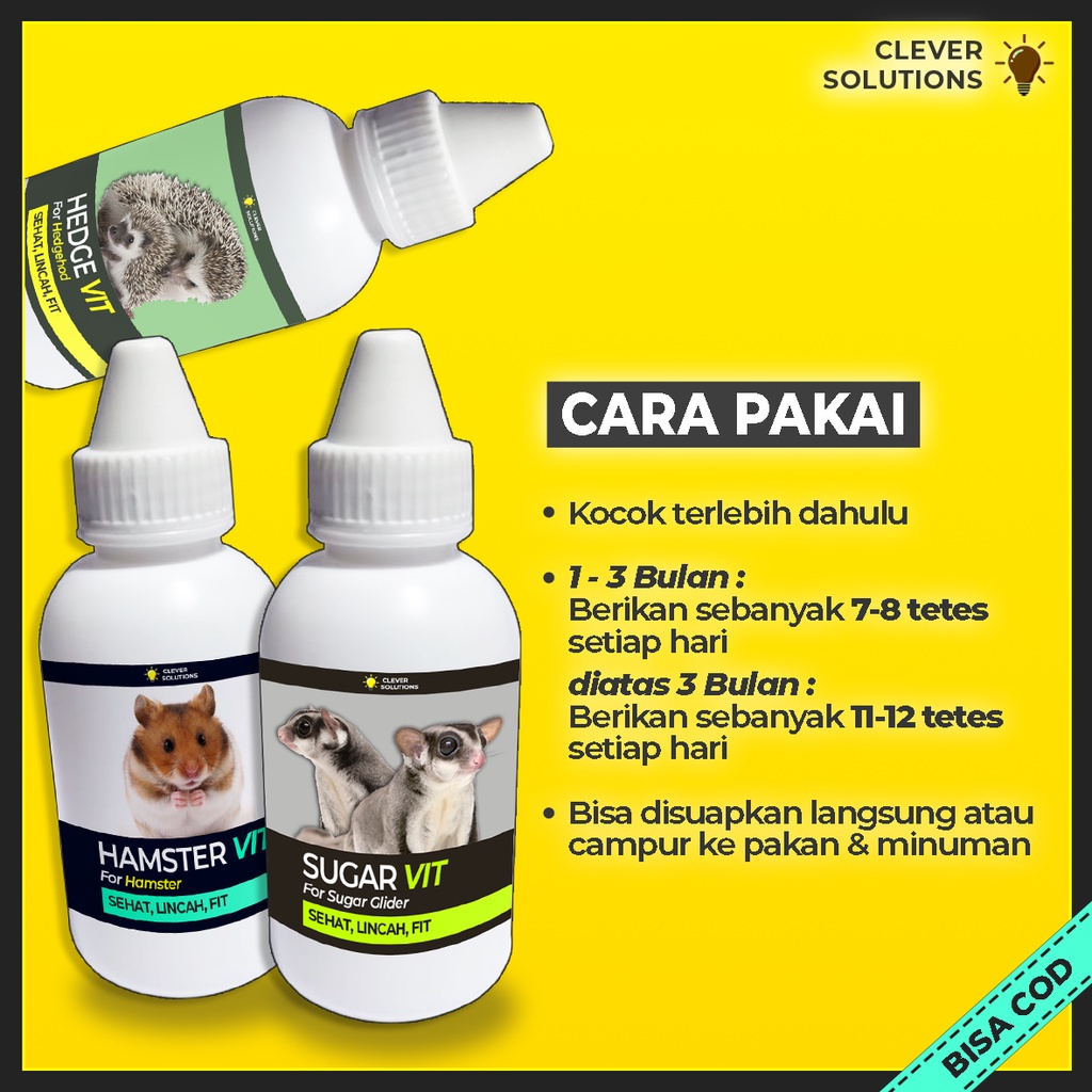 Vitamin Hamster Sugar Glider Landak Mini Meningkatkan Nafus Makan Imunitas Menjaga Kesehatan Merawat Kulit by Clever Solutions Obat Hamster Pakan Makanan Hamster Sugar Glider Hamvit Vitma