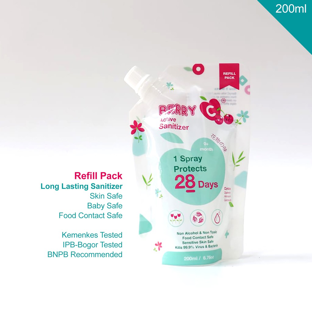 

TEVO BerryC (Berry C) Active Sanitizer Awet 24Jam di Kulit / 28Hari di Objek dengan QAC 200ML Refill