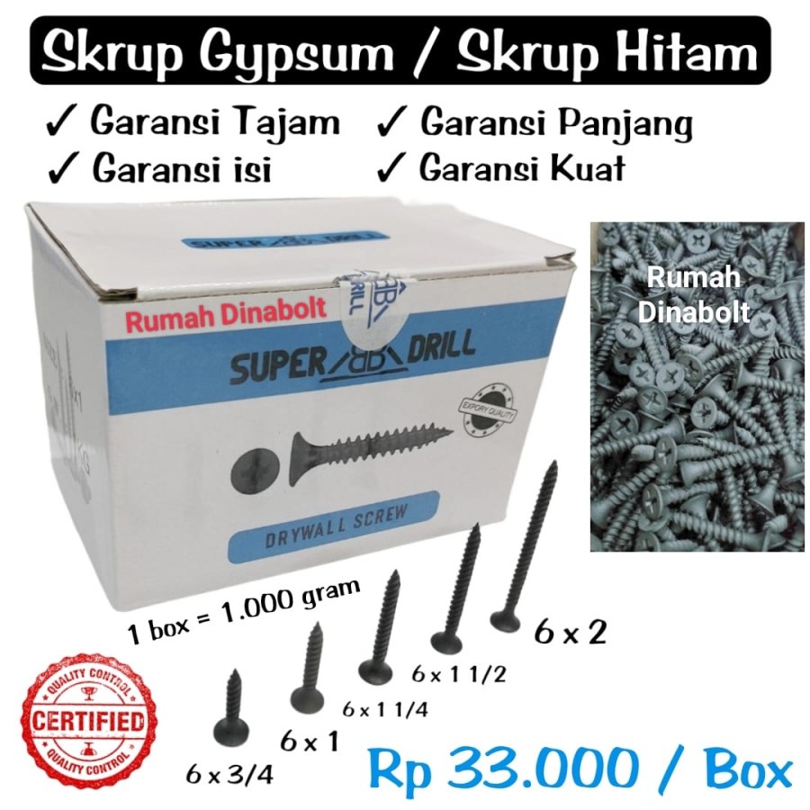 Skrup / Sekrup Gypsum Hitam - per dus = per 1 Kg (berat terjamin)