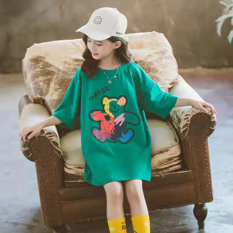 【Baru Datang!!】( 5-15Tahun) QZ-59 Baju Kaos Style Terusan Anak Perempuan IMPOR