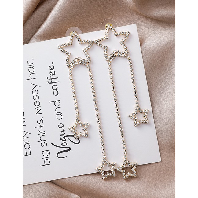LRC Anting Tusuk Fashion 925 Silver Pin Size Star Studded Chain Tassel Earrings D48750