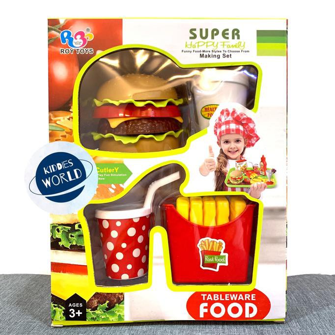 Mainan Edukasi Tableware Food Set Burger Kentang Minum Stacking Burger