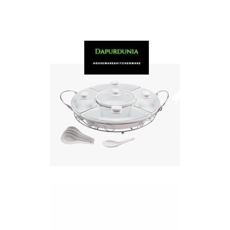 Prasmanan keramik homeline putih tutup kaca 14”