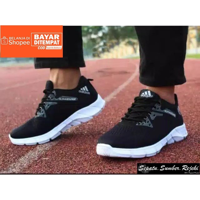 Sepatu Sneakers Olahraga Pria Outdoor / Sepatu Adidas Alphabounce Black Running Gym Fitness Termurah