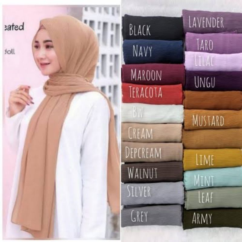 PASHMINA PLISKET CERUTY BABY DOLL FULL TANPA GARIS / HIJAB PREMIUM