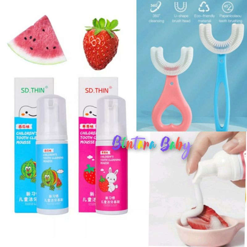 Free Cangkir Kumur - Sikat Gigi Anak Bentuk U - U Shaped Fitting Toothbrush For Children / Sikat gigi U 2-6 tahun 6-12 Tahun Pasta Gigi Foam / Odol untuk Sikat Gigi U