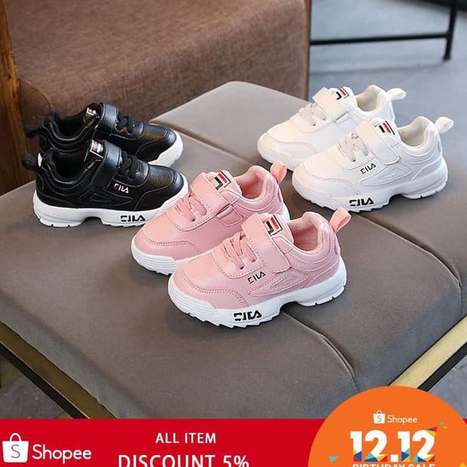 Disini aja SEPATU FILA ANAK CASUAL SPORT / FASHION KIDS SPORT SHOES ORIGINAL - 24 Stok terbatas