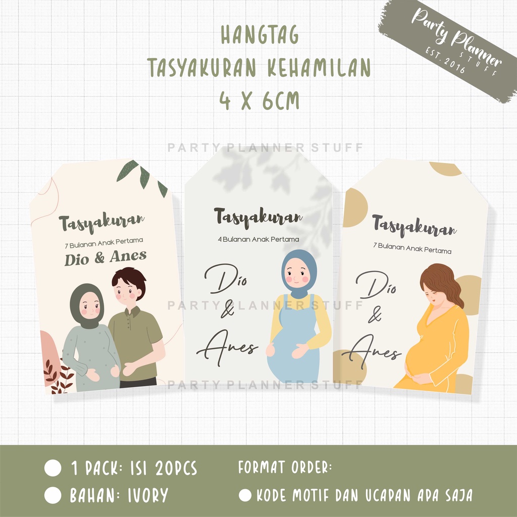 Hangtag souvenir ucapan tasyakuran kehamilan 7 bulanan 4 bulanan hijab syukuran kartu ucapan kehamil