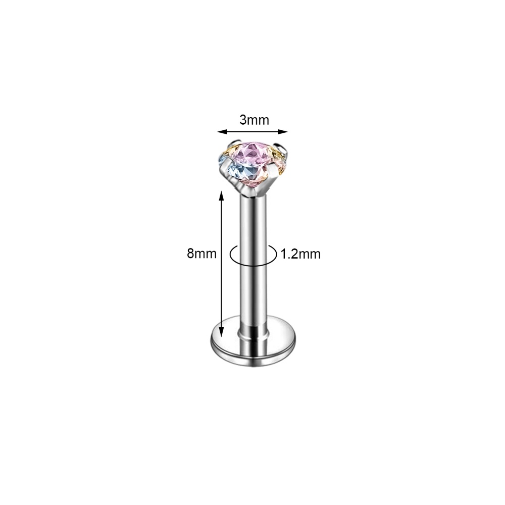 1pc Anting Stud Tindik Bibir Bahan Stainless Steel 16g Hias Kristal Warna-Warni Anti Alergi