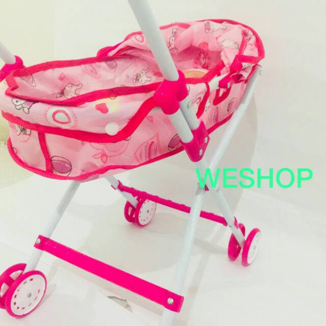 Mainan Stroller Bayi Besi + Boneka Barbie / Trolley Baby / Dorongan Boneka