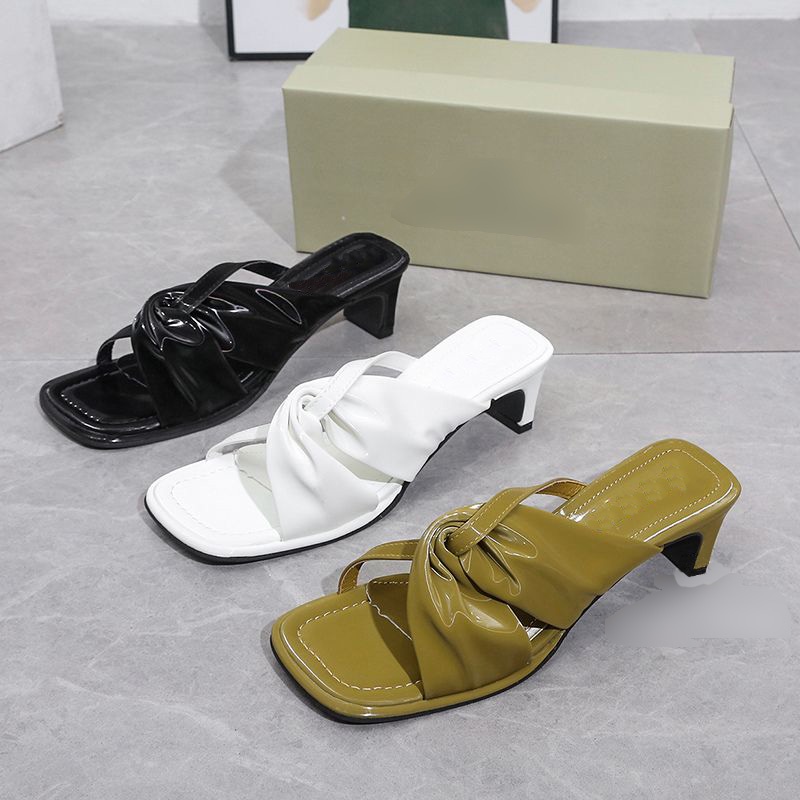 RYX - Gleam Wrinkle Sandal Slip-On Heels Hak Wanita Fashion Casual / Pesta - Ori Import