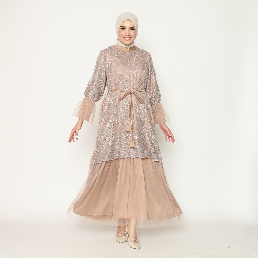 Manama Cream Aisyah Dress Brukat Gamis
