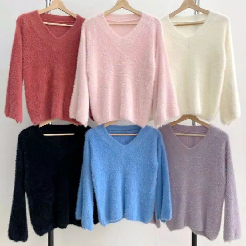Fluffy Flare Sleeve Fury Knit Sweater Import (Soft Lilac)