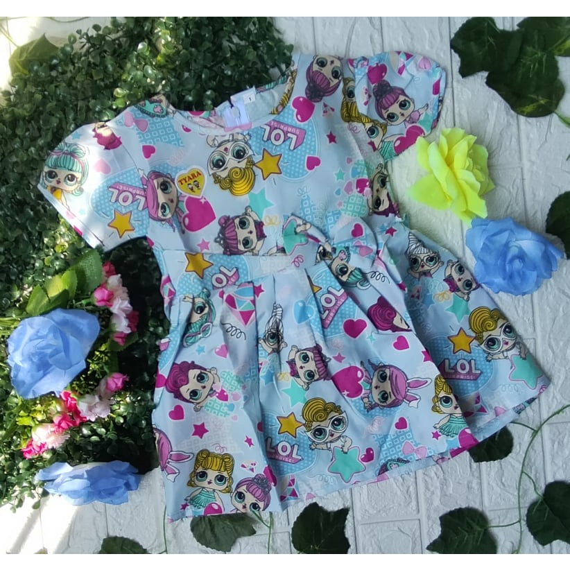 Dress Anak Printing Animasi | Dress motif Lucu bahan Katun lembut | size 1-14 | TERMASUK TAS / Dress Bayi Karakter Printing