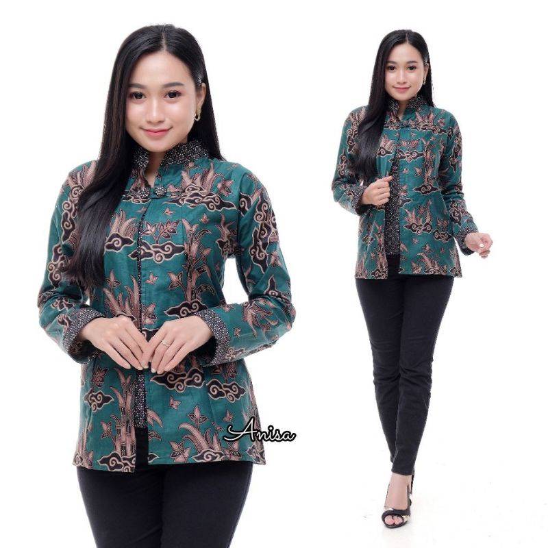 M-L-XL-XXL ATASAN BATIK WANITA MODERN ASJ SA HRB026 MONALISA GENES BLOUSE-Bole bambu ijo