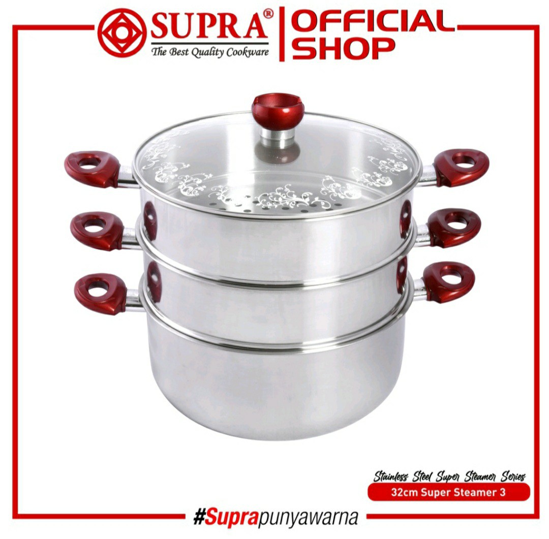 Supra Panci Stainless Super Steamer Susun 3 32 Cm - Red