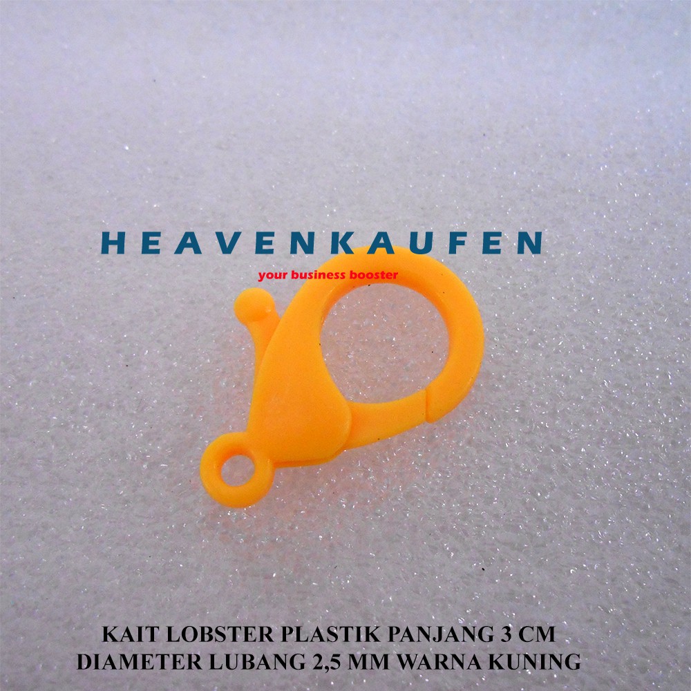 Kait Lobster / Kokot Udang Plastik Panjang 3 cm Diameter Lubang Tali 2,5 mm Warna Kuning