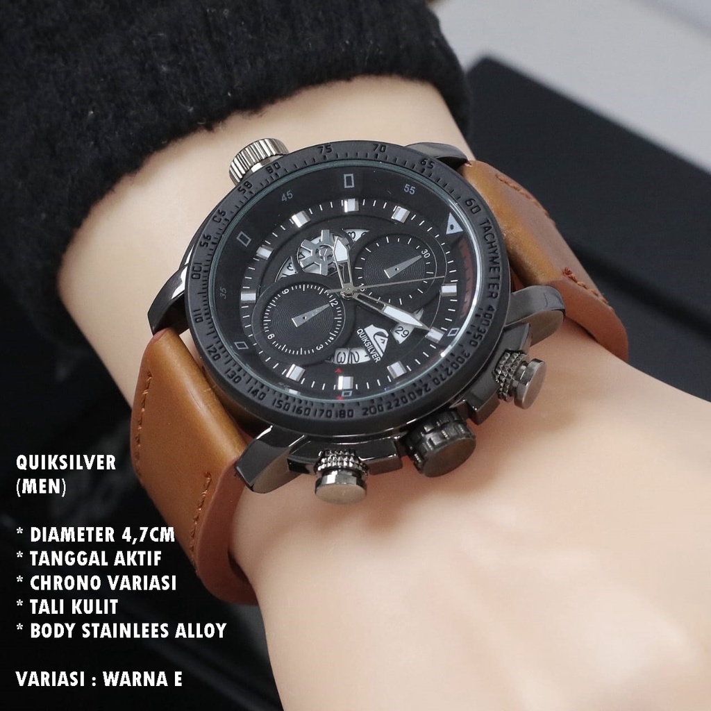 (BISA COD) JAM TANGAN PRIA QUIKSILVER TALI KULIT BODY BULAT TANGGAL AKTIF CHRONO OFF