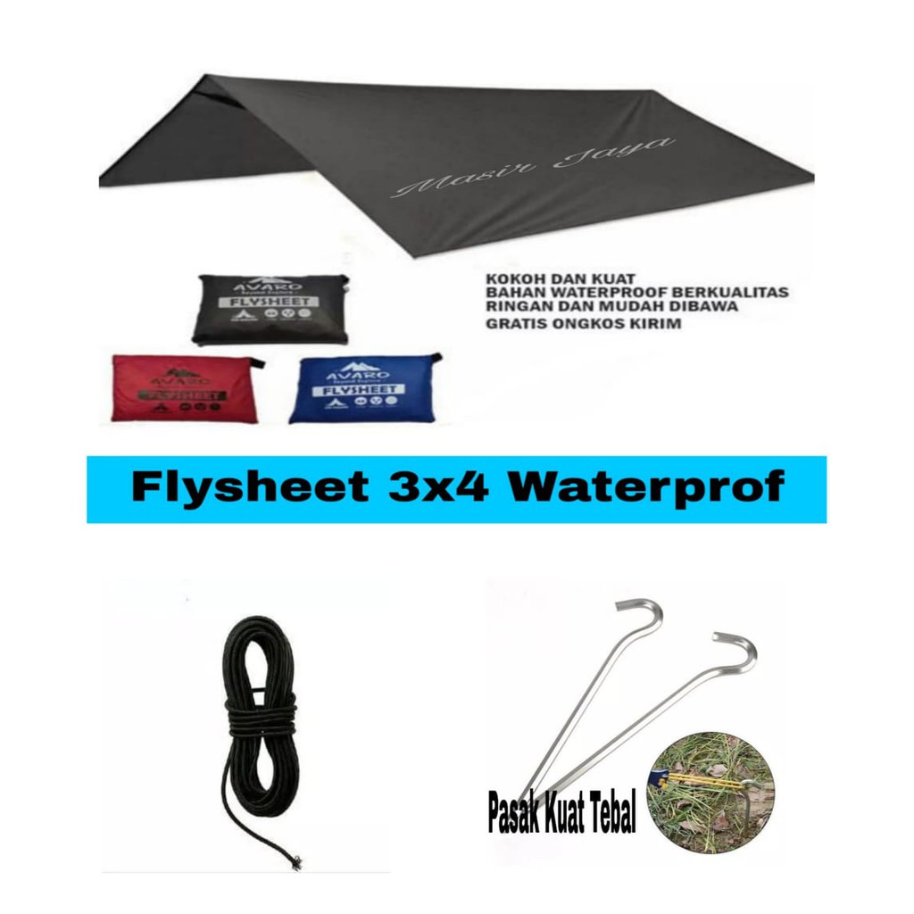 PROMO TERMURAH TRAPTENT FLYSHEET WATERPROFF 3X4 3X3 2X3 2X1,5 FLYSHET WATERPROFF+PASAK+TALI