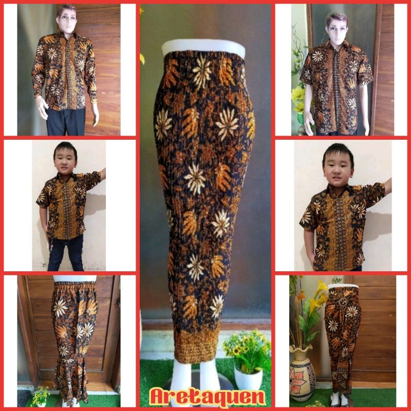 Couple keluarga motif pisang gold kemeja batik rok lilit rok plisket rok duyung  batik murah premium