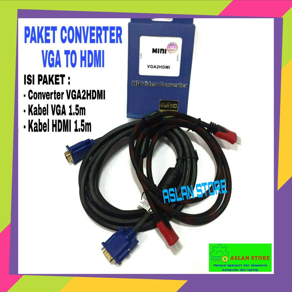 Converter VGA to HDMI VGA2HDMI mini box Paket kabel Adapter VGA to HDMI  with audio