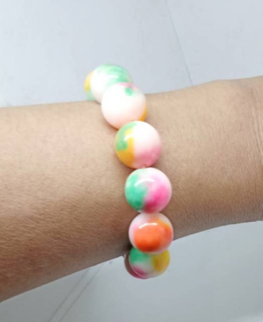Gelang batu giok kesehatan panca warna+kotak 12 mm