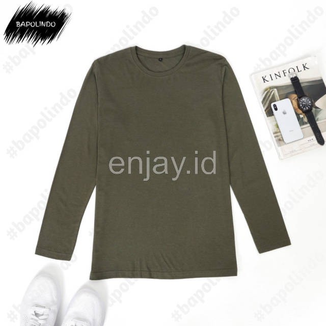 enjay.id - PREMIUM Kaos warna Hijau Army oblong ANTI BAKTERI Leher O neck lengan panjang Original
