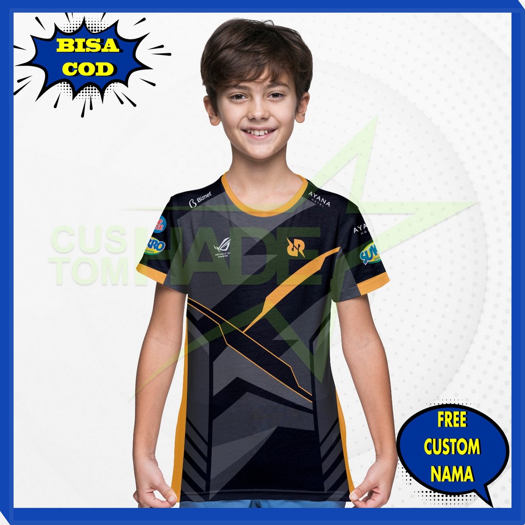 KAOS BAJU JERSEY RRQ 2021, JERSEY RRQ ANAK FREE NICKNAME FULL PRINTING CUSTOM