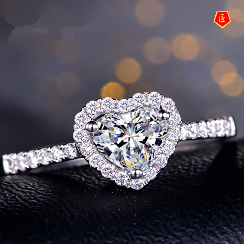 [Ready Stock]Heart-Shaped Diamond Ring Female Micro-Inlaid Gemstone Simple Fashion