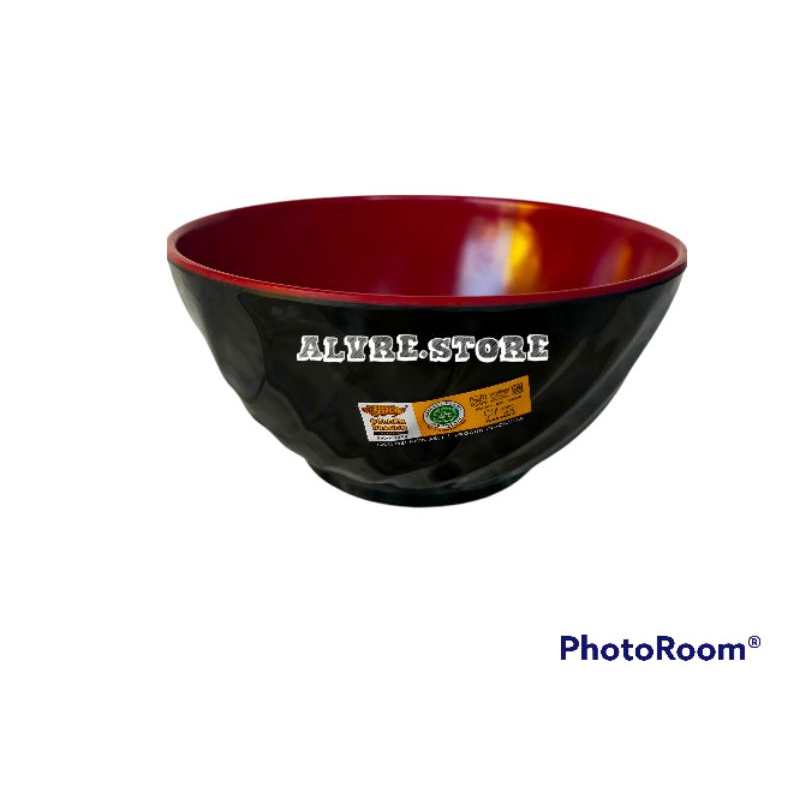 W06A3 Mangkok Ulir Miring 6inch 2 warna Merah-Hitam Golden Dragon - Mangkok Baso/Mie Ayam/Sop buah