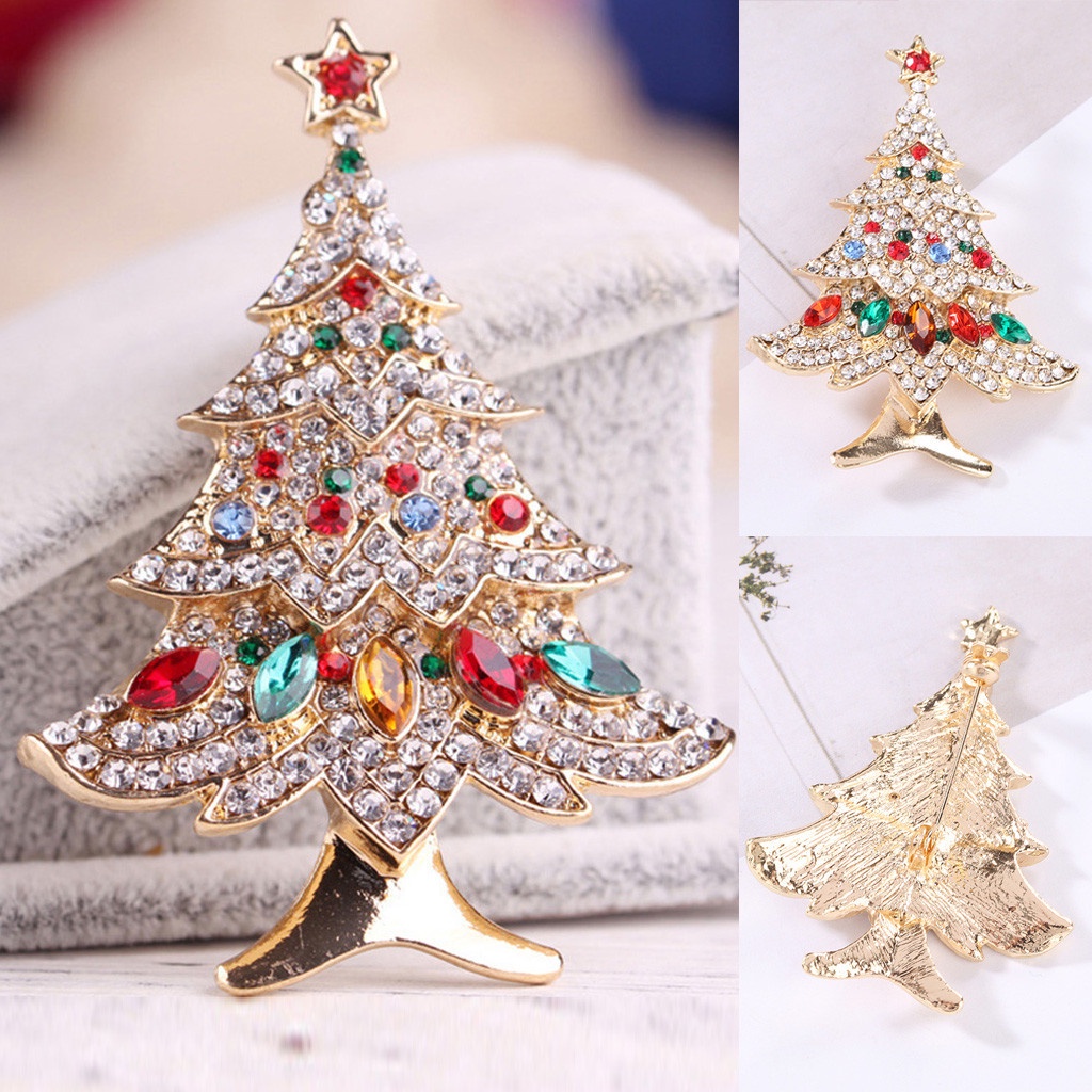 Christmas tree milu deer snowflake colored diamond five-pointed star diamond animal brooch holiday jewelry gift