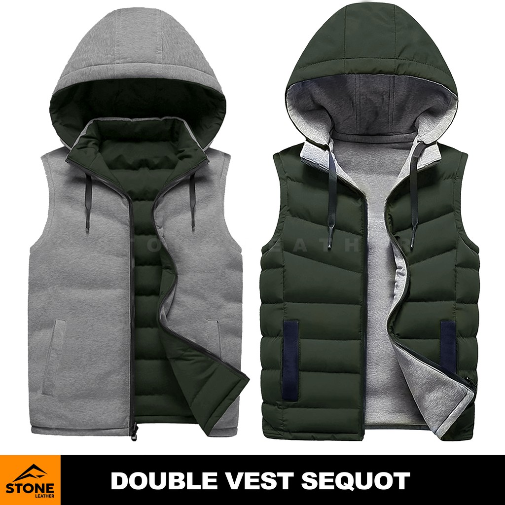 Rompi Pria Double Vest Sequot Bolak-Balik Hijau Army