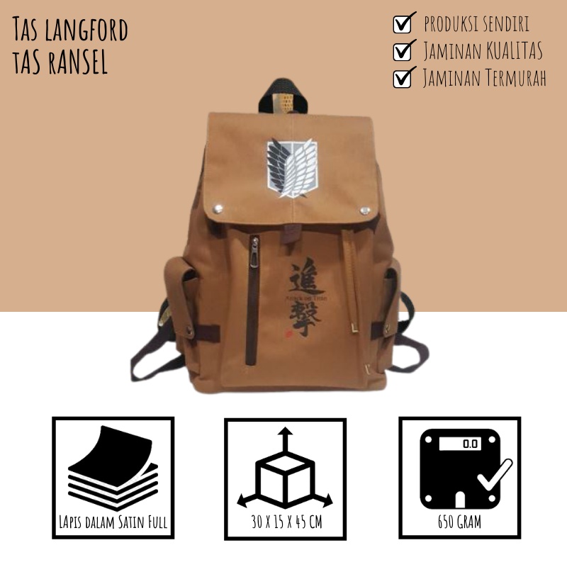 Tas Ransel - Backpack Punggung Kanvas Sablon Titan Bahu Model Kekinian Korea Terbaru Simple  Sekolah Kuliah Kerja Travelling Outdoor Pria Wanita Cewek Cowok