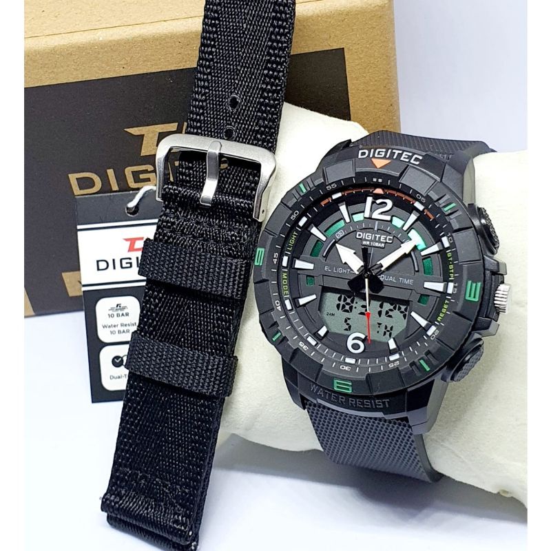 Jam Tangnan Pria Digitec 2130 Double Time Strap Kanvas Plus Bonus