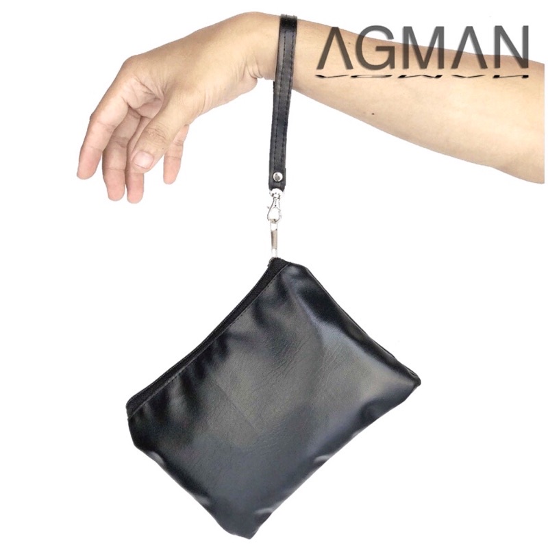 AGMAN Tas Tangan Clutch Pria Wanita Waterproof Kulit Warna Hitam Ukuran Kecil Keren