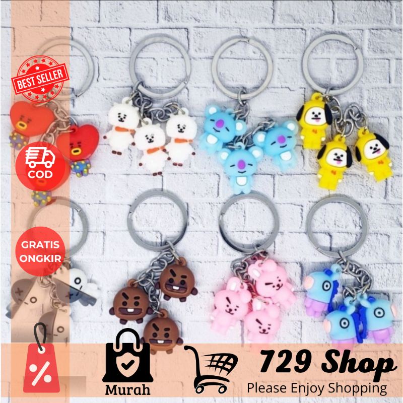 Gantungan Kunci KPOP Lucu Karakter Bangtan Boys BT21 BTS  3 boneka kecil Import Best Seller